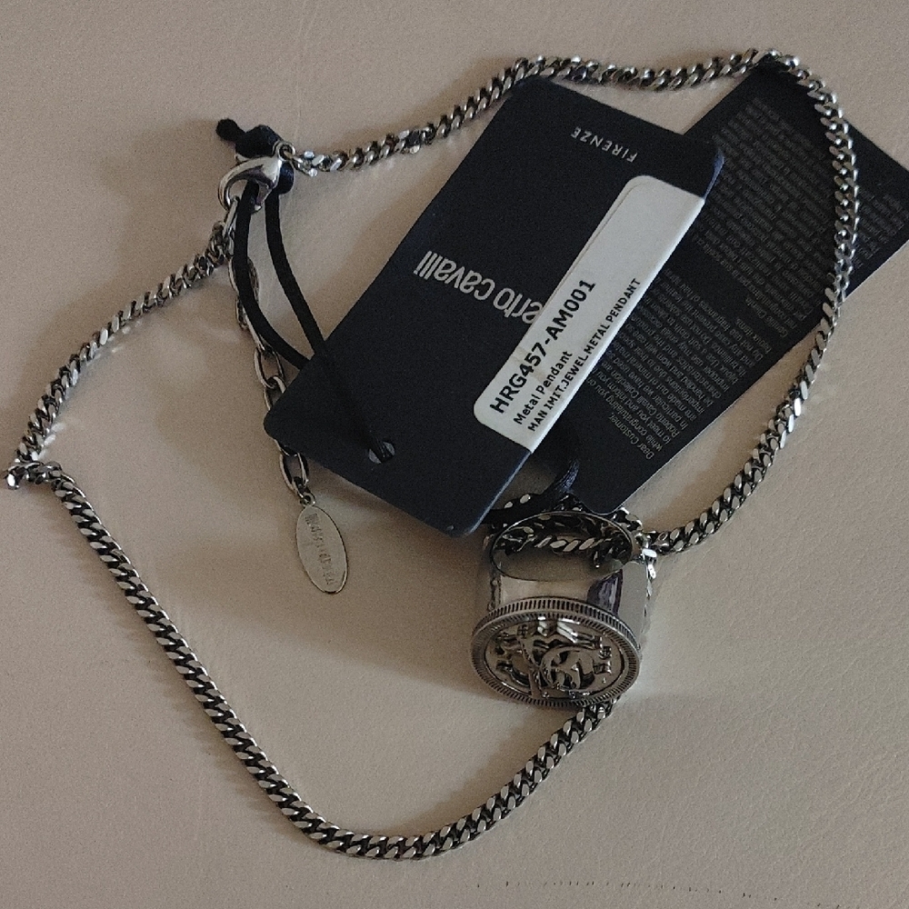 Roberto Cavalli "Metal Pendant" -  Large Ring On Chain MADE IN ITALY